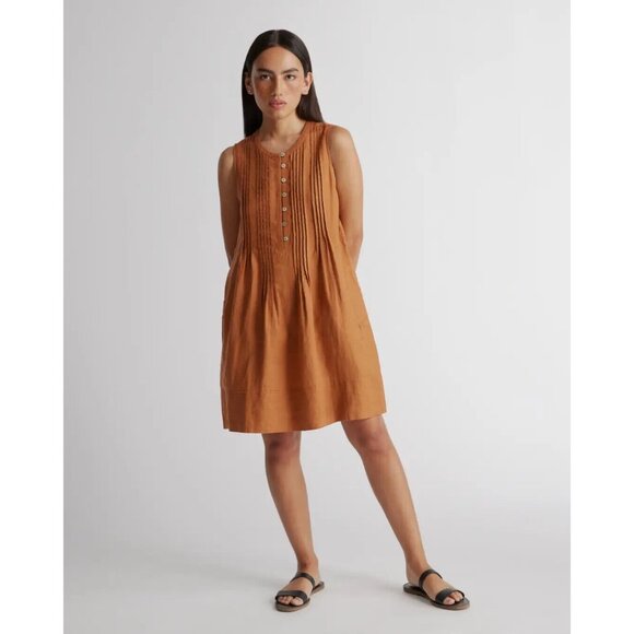 Quince Terracotta Orange Linen Sleeveless Swing Mini Dress sz S Women's NWT - Picture 6 of 6